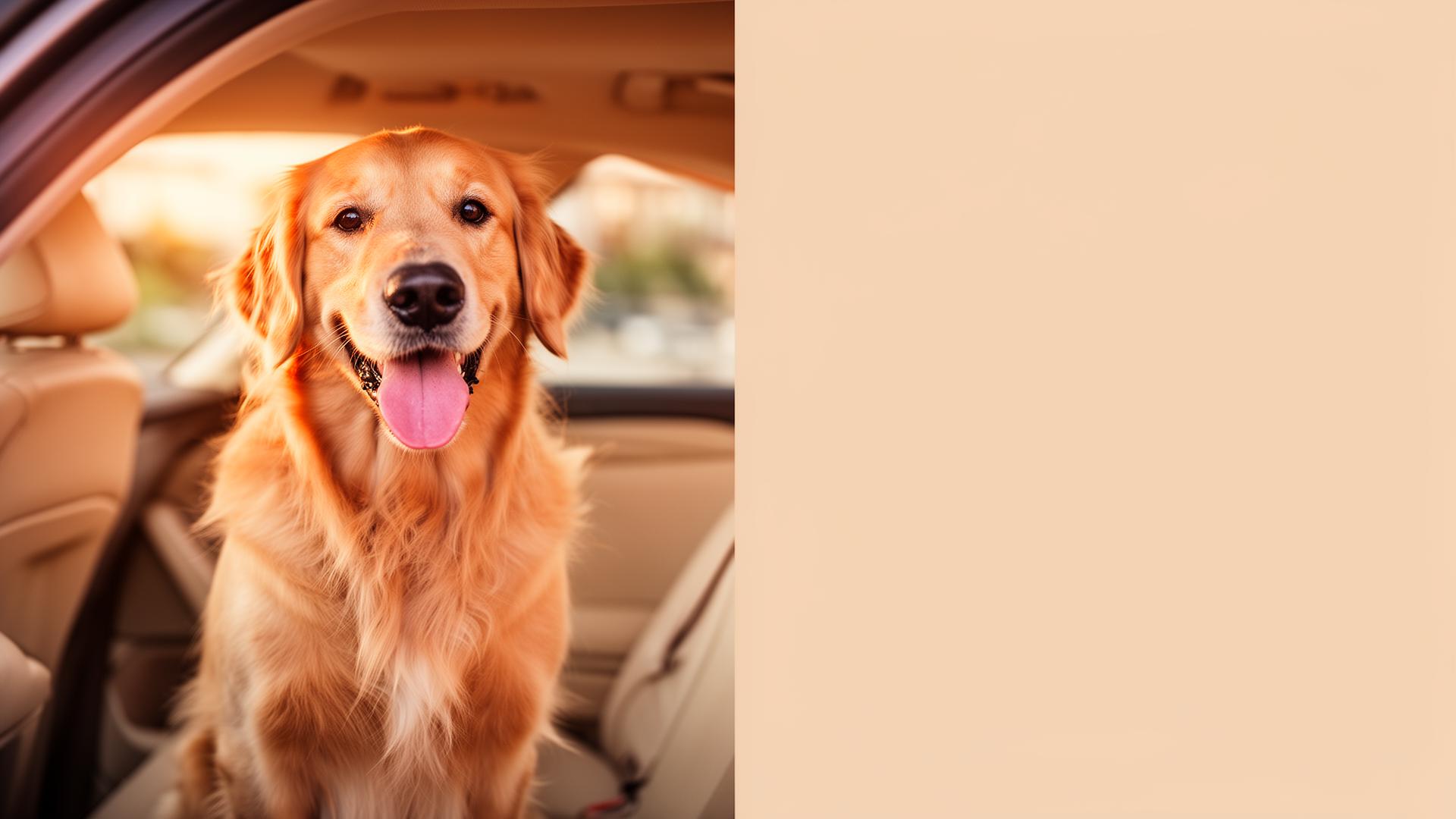 A golden retriever riding to the vet